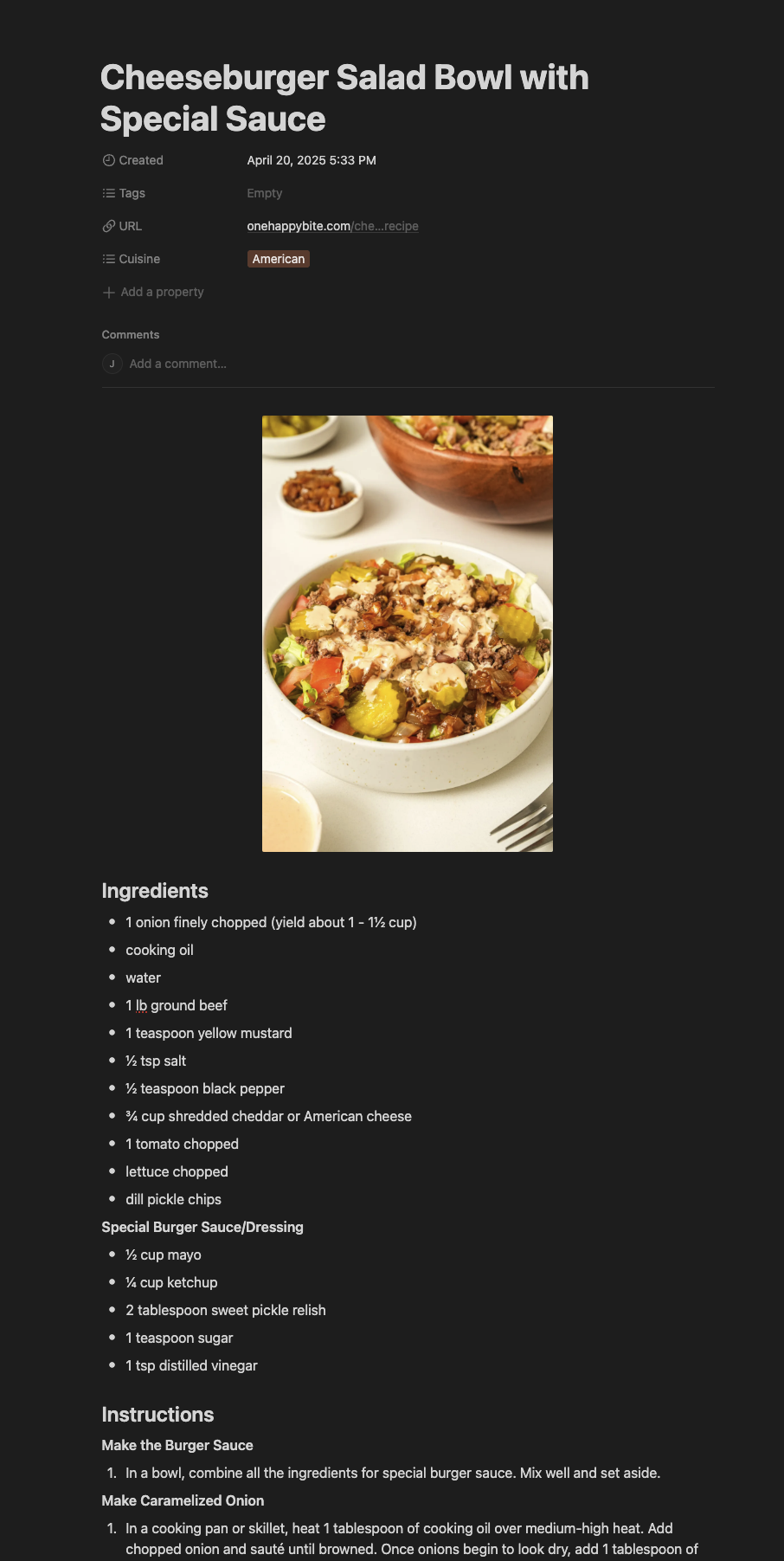 Notion Recipe Page